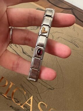 Italian Charm Bracelet with Garnet Accent- 6 charms